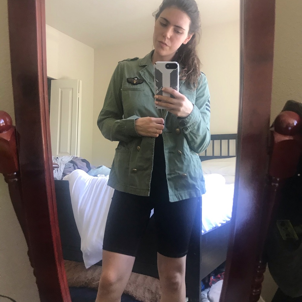 Green Denim Jacket with patch work